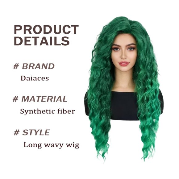 Long Curly Wavy Green Wig main image 6
